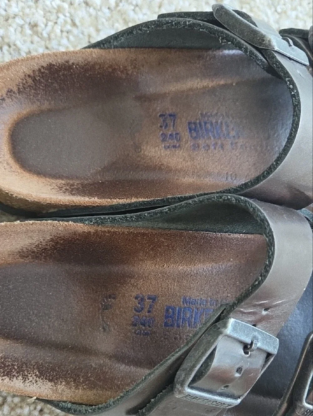 Birkenstock Brown/Black Leather Buckle Slide Sandals